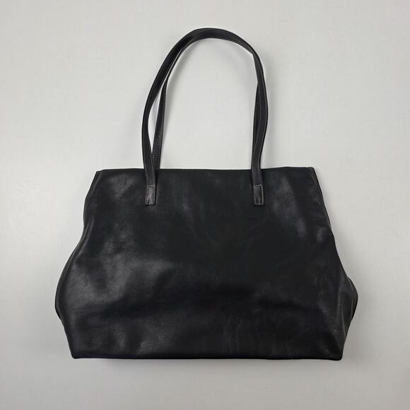 The Sak Elliott Lucca Tote Bag Womens Black Leather Shoulder Purse Key Leash - Picture 1 of 16
